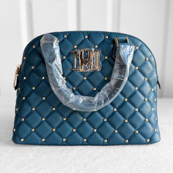 Badgley Mischka Handbags - NWT Badgley Mischka Diamond Quilted Dome Satchel – Dark Green Teal Studded